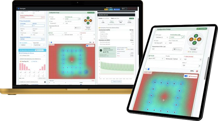 Capture d'écran dimensionnement forage géothermique