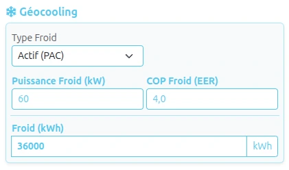 Paramétrez un coefficient de performance spécifique pour le refroidissement actif afin d'affiner vos bilans énergétiques.