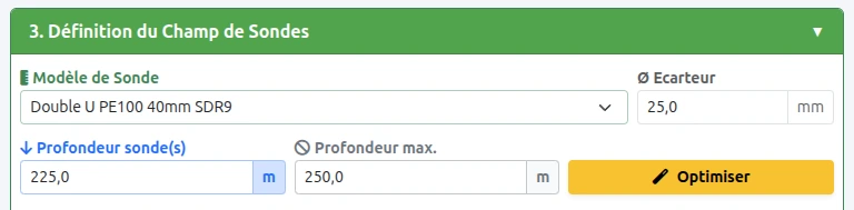 Pour s'adapter aux contraintes géologiques et administratives, un nouveau calculateur détermine automatiquement le nombre de forages nécessaires en fonction de la profondeur maximale admissible sur votre site.