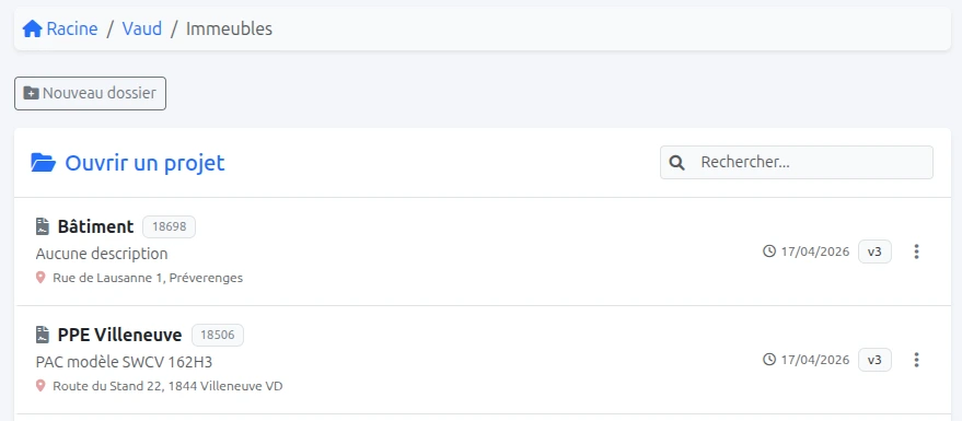 Stockage des projets en arborescence